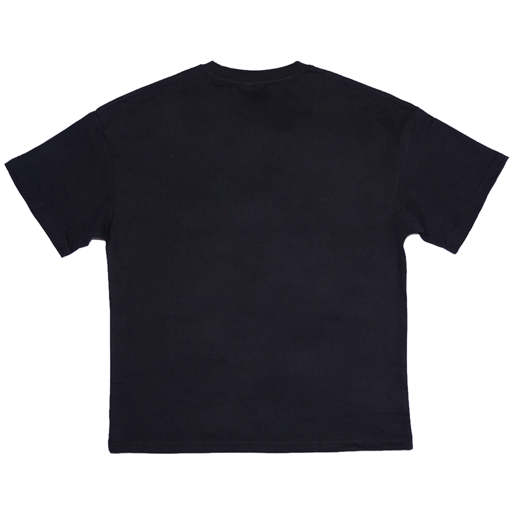 A classic black cotton tee with embroidered Bunnie Xo logo in black on the front. 