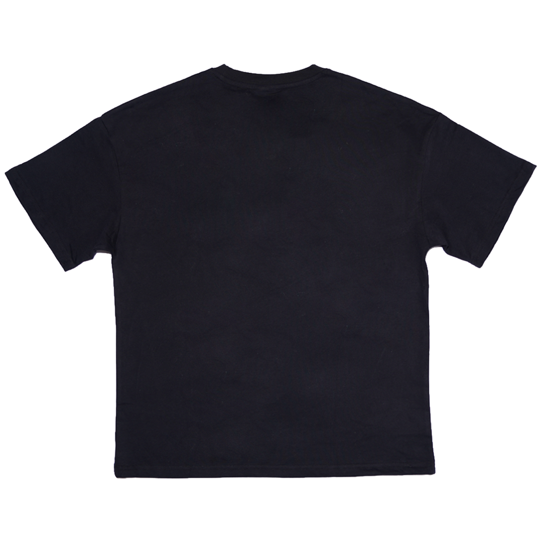 A classic black cotton tee with embroidered Bunnie Xo logo in black on the front. 