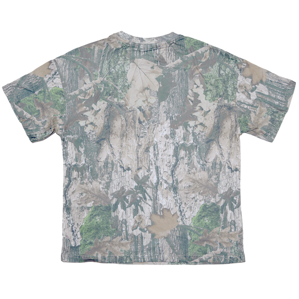 A classic real camo print tee with the Bunnie Xo logo embroidered in black on the front. 