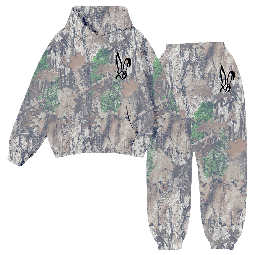 Camouflage hoodie and pants set with Bunnie Xo logo in black