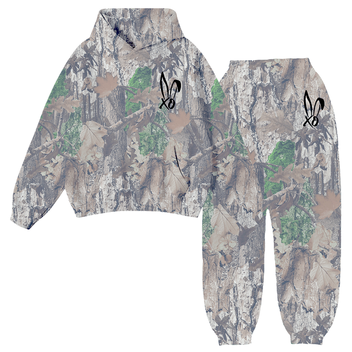 Camouflage hoodie and pants set with Bunnie Xo logo in black